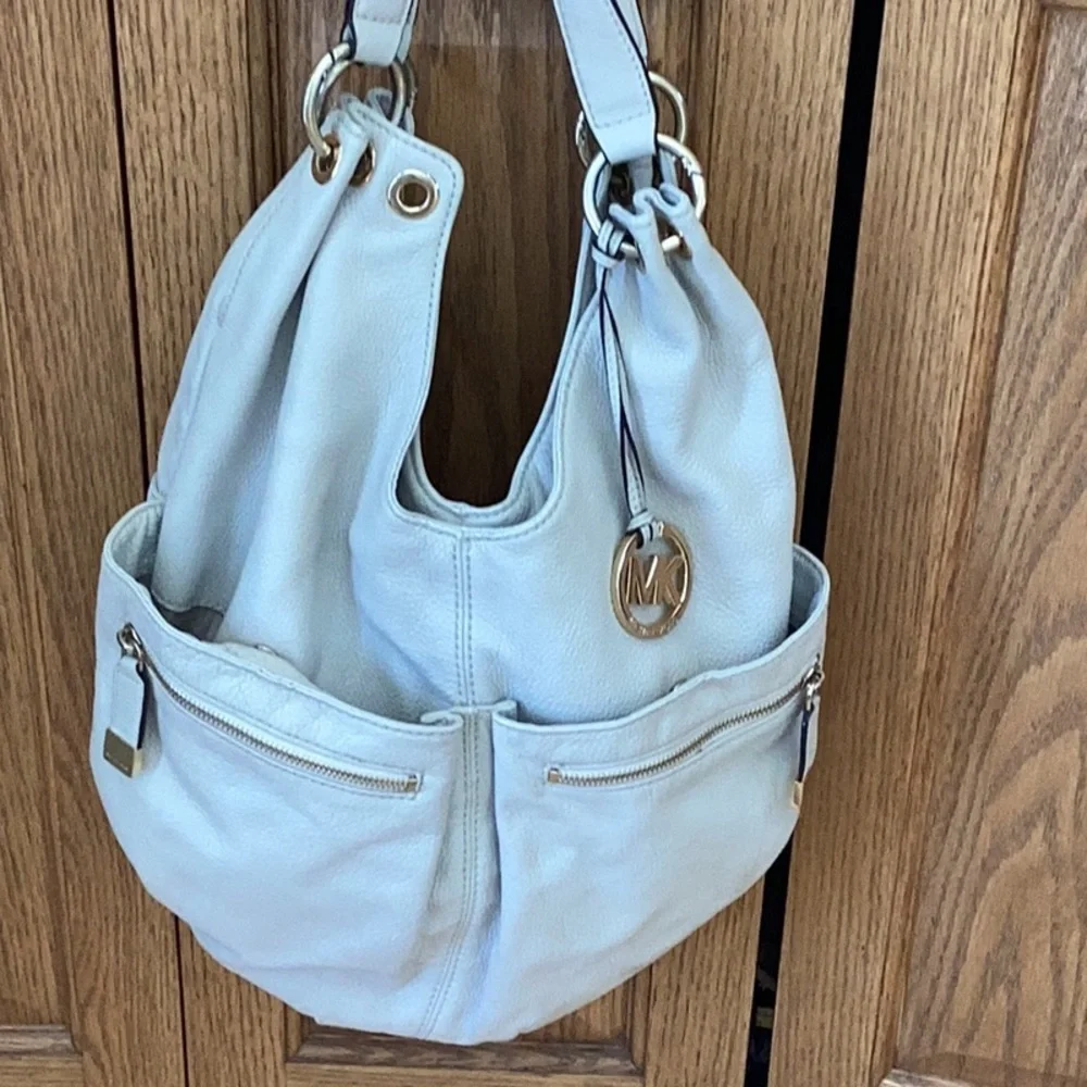 Michael Kors Layton Vanilla Genuine Leather Large Shoulder Tote Hobo Bag